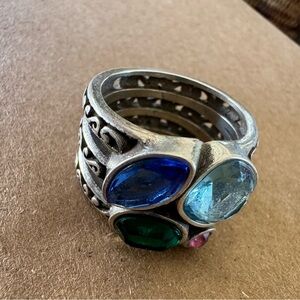 BRIGHTON silver multi stone blue green pink RING Size 8